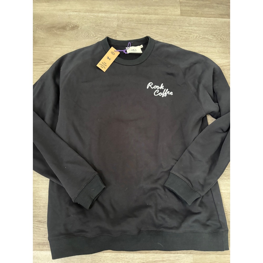 Weld MFG Rook Coffee Crewneck Sweatshirt Black XL Raglan Sleeve Embroidered NEW